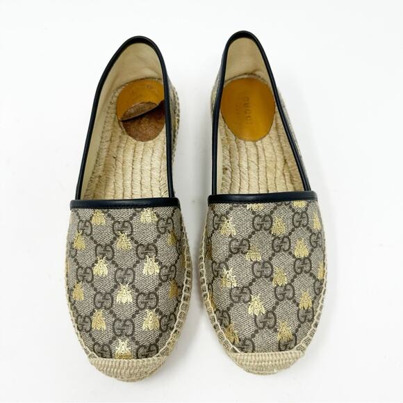 Gucci GG Supreme Monogram Bee Espadrille Flats Loafers - Picture 2 of 11